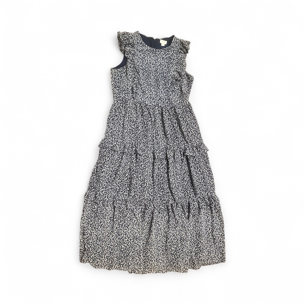 J. Crew women Floral Sleeveless Dress in Navy‎ and White